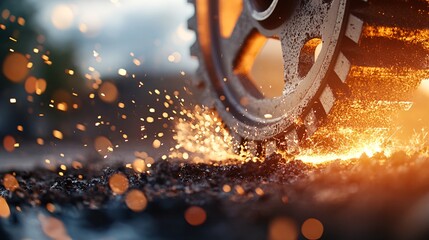 Power and Precision in Modern Manufacturing: Giant Cogwheel with Sparks Flying