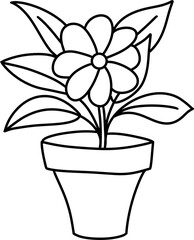 Hand drawn floral flower leaves illustration coloring page, black white elegant wedding ornament, Line art minimalism tattoo style design summer spring nature branch foliage blossom.