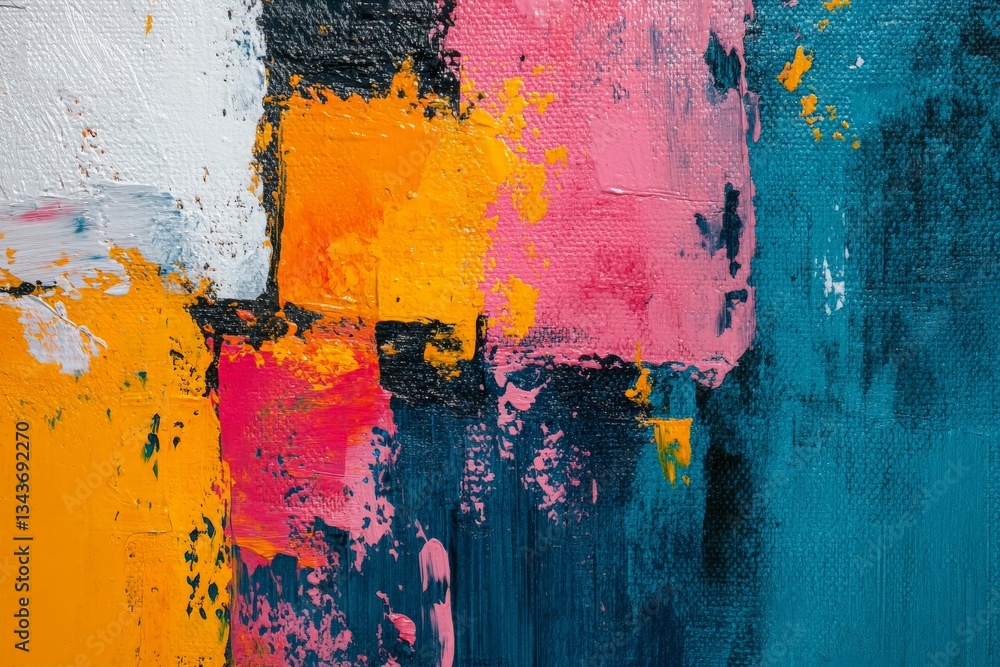 Poster vibrant abstract artwork showcases bold colors and dynamic textures on canvas