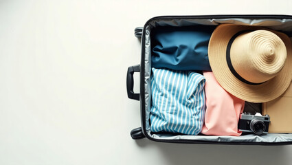 an open suitcase packed with clothes and travel essentials, getting ready for journey