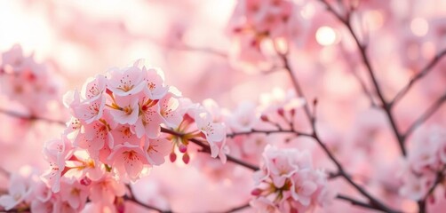 Naklejka premium Pastel blossoms, soft light, gentle breeze, dreamy ambiance, spring flowers, blossom