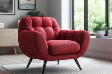 a cozy red armchair placed in a modern living room setting