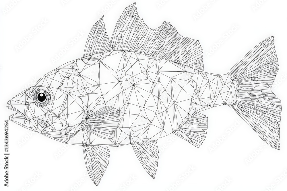 Poster Detailed geometric representation of a fish with angular lines and minimalist design
