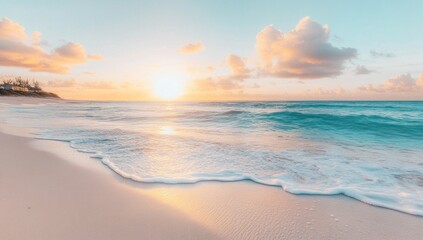 Serene Sunset Beachscape: Golden Hour at the Ocean's Edge