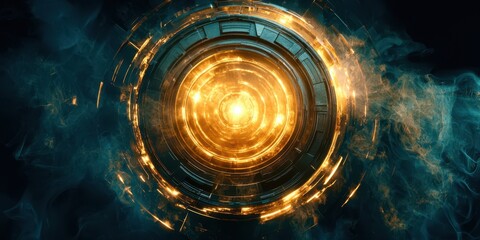 A glowing yellow circle with a blue background