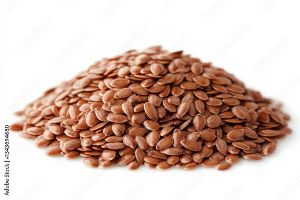 Poster brown flaxseeds piled in a heap on a plain background showcasing their texture and color