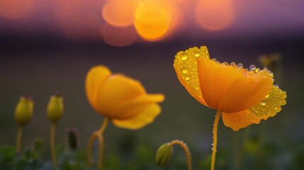 Obraz premium A cluster of orange marigolds in full bloom, with a blurred background of green foliage and golden sunlight filtering through.