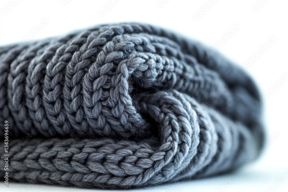 Poster cozy gray knitted blanket folded neatly with soft texture for winter warmth and style