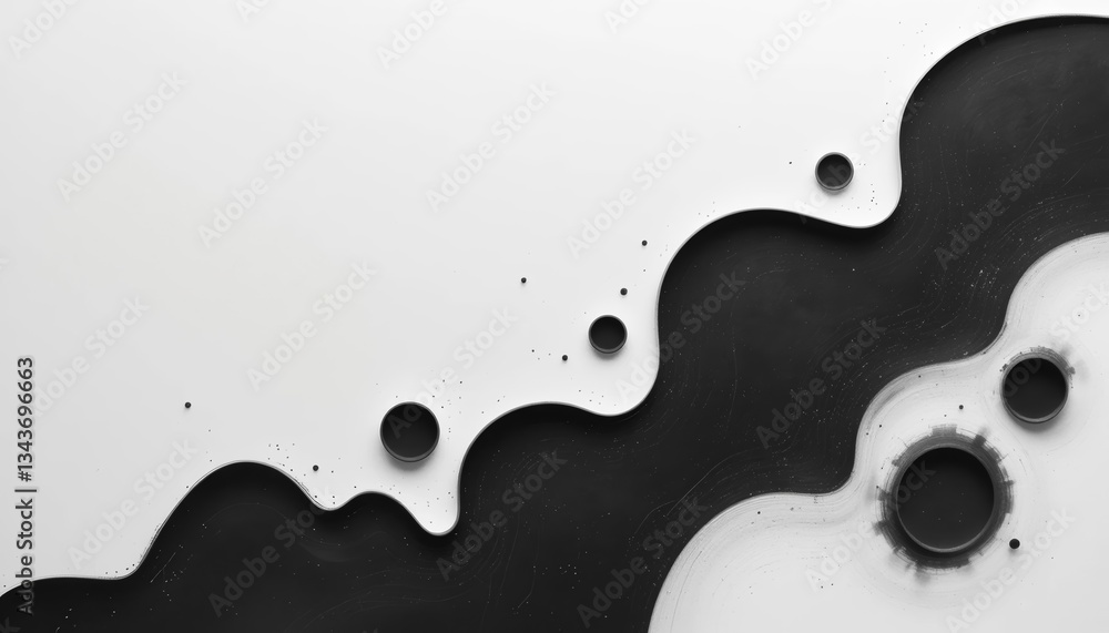 Poster fluid dynamics art display abstract black and white painting gallery installation modern environment