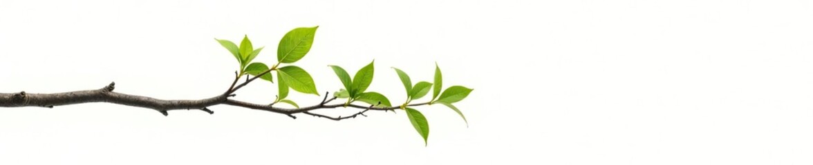 Fototapeta premium Thin tree branch isolated on white background, fragile, leaves