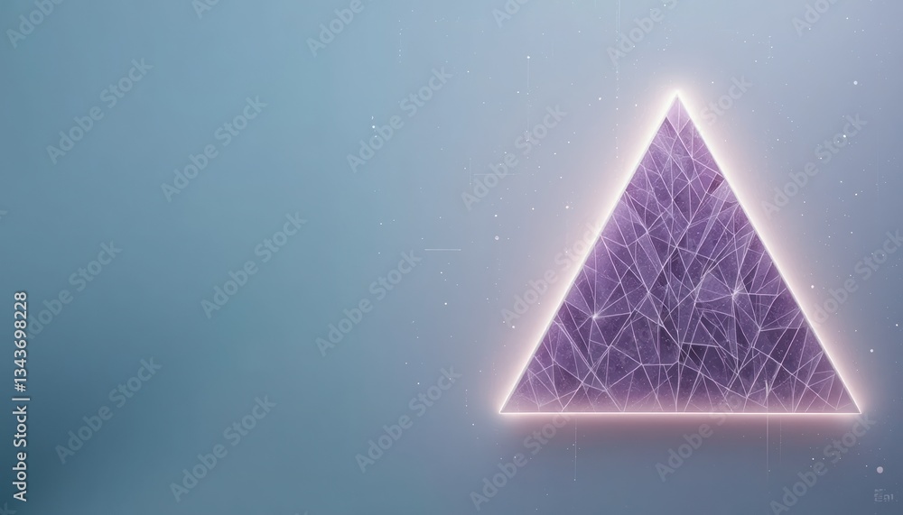 Poster exploring the intricate geometry of a glowing purple triangle in a digital abstract space graphic de