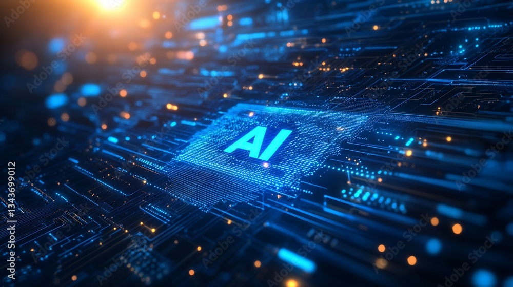 Poster digital representation of ai on circuit board
