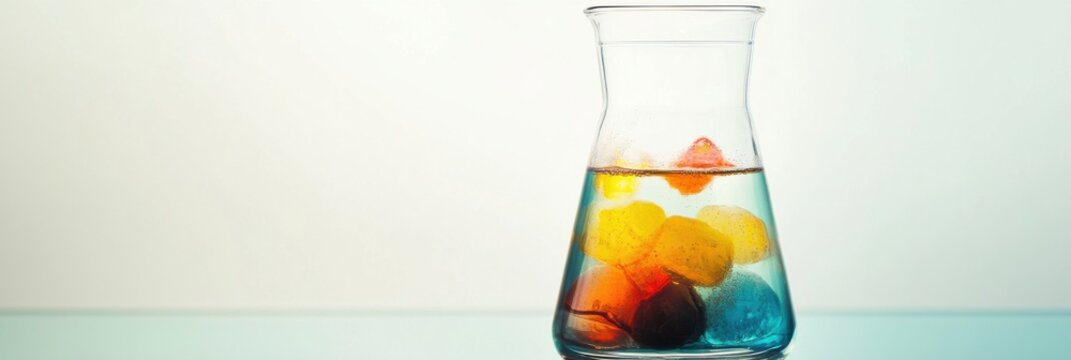 Exploring liquid densities in a beaker filled with vibrant colored substances