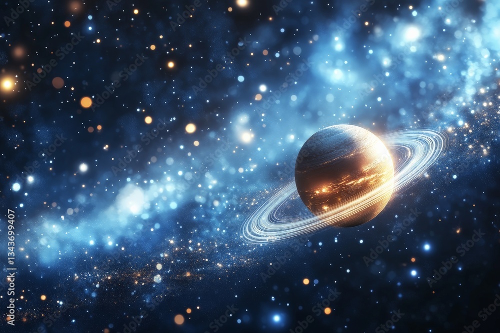 Aufkleber Stunning representation of a distant planet with rings illuminated by starlight in deep space during a cosmic event