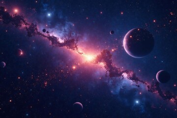 Vast expanse of dark space filled with celestial bodies, black, galaxy