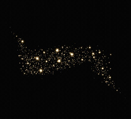 Dust sparks and stars shine with a special light. Christmas light effect. Glittering particles of magic dust.Vector sparkles on a transparent background.