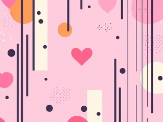 Pink Abstract Background Hearts Circles Lines Geometric Pattern Design