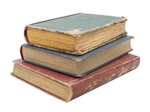 Stack of old books isolated on transparent background