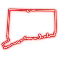 Obraz premium Neon red outline of Connecticut state map on transparent background