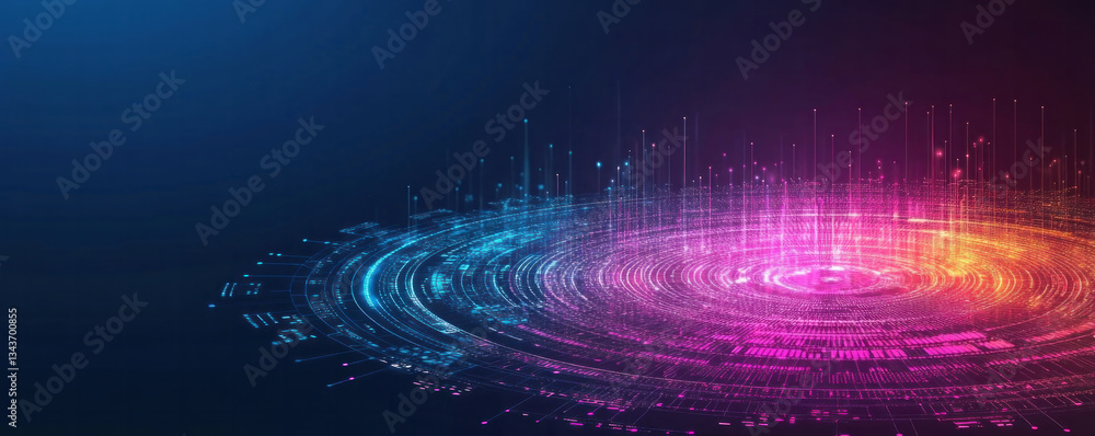 Poster a colorful, abstract image of a circle with lines and dots. the colors are bright and vibrant, creat