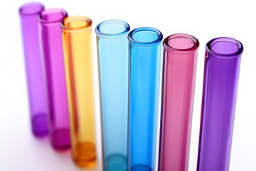 Colorful test tubes arranged in a row showcasing vibrant hues under bright lighting