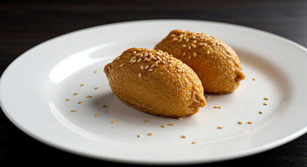 Fototapeta premium Japanese inari sushi with sushi rice stuffed in fried tofu pockets
