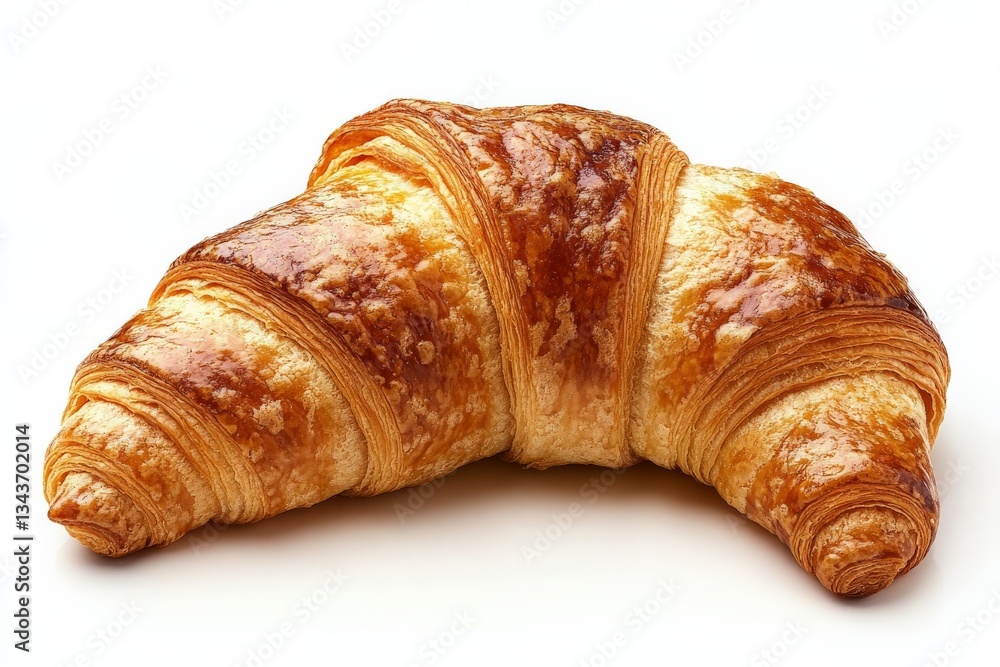 Poster freshly baked croissant with golden flaky layers served on a simple background in a kitchen setting