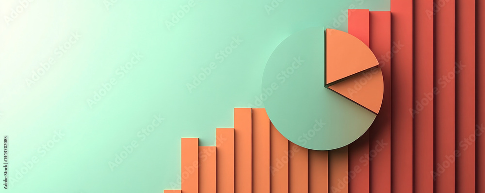 Poster a colorful background with a pie chart on it. the pie chart is divided into three sections, with the