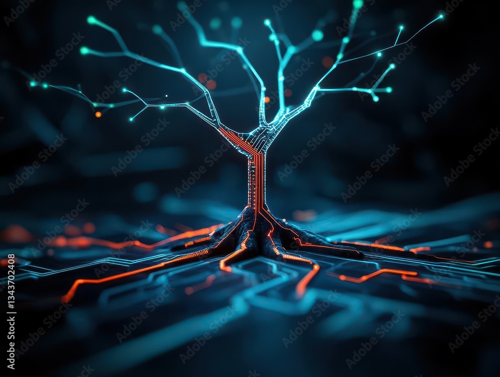 Poster enchanted tree with radiant glowing branches illuminating the night sky creating a magical and dream
