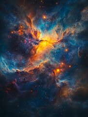 Vibrant nebula ablaze with cosmic dust clouds.