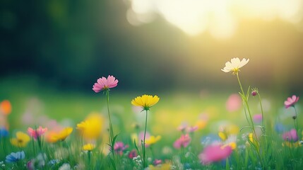 Obraz premium Vibrant Bouquet of Colorful Blossoms Surrounded by Lush Green Foliage in a Tranquil Garden Setting Evoking a Sense of Peace and Natural Beauty