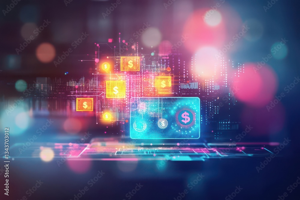 Poster modern laptop displaying interactive digital interface showcasing innovative technology and user-fri