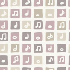 Seamless pattern with notes and symbols. Decorated with a handwritten inscription and music notes.