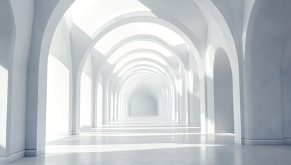 White Architectural Corridor: A Study in Light and Space