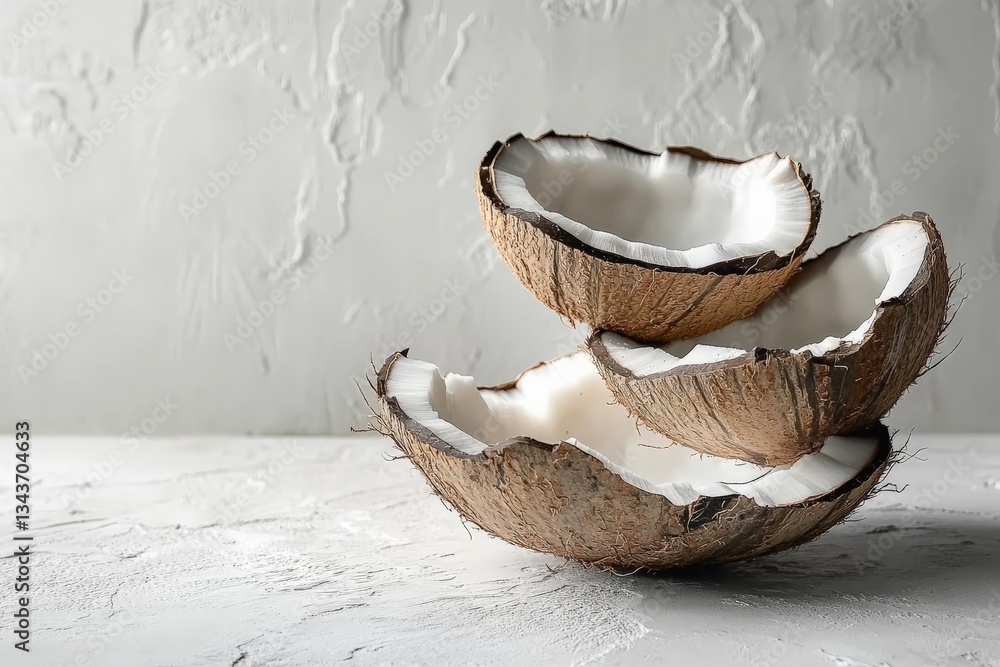 Aufkleber coconut shells stacked on a light surface showcasing natural textures and shapes in a domestic setti