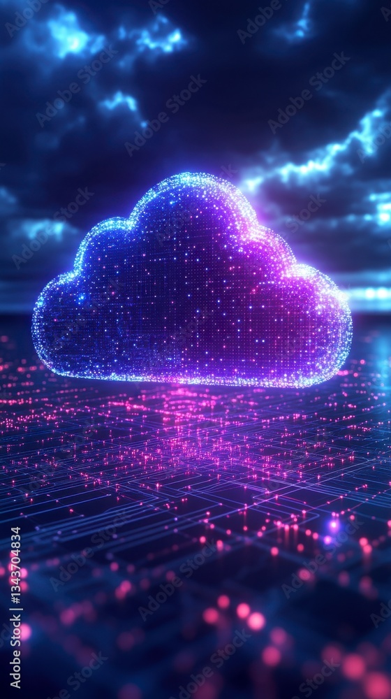 Aufkleber abstract representation of cloud computing, glowing pink and blue particles forming a cloud shape ab