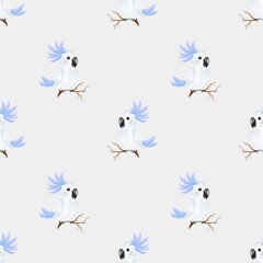 Colorful parrot pattern design with a seamless, watercolor style on a white background