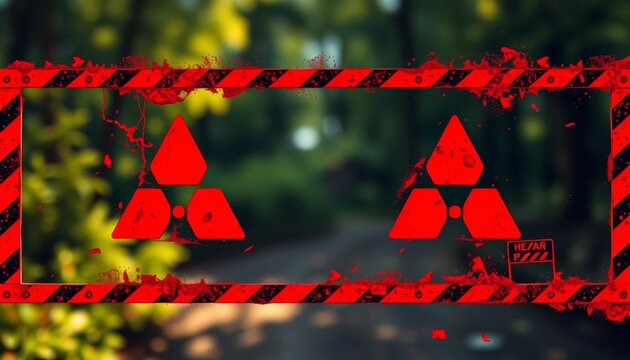 Red and black hazard warning frame with pulsating effect, blinking, nuclear