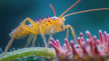 Fototapeta premium A vibrant close-up of a colorful insect on a plant, showcasing intricate details.