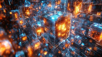 Obraz premium Abstract digital cubes, glowing energy