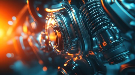 Close-up of intricate mechanical components with a glowing effect.