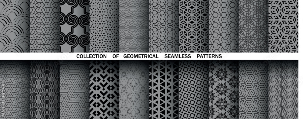 Fototapete geometric set of seamless black and gray patterns. simple vector graphics