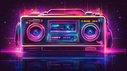 Retro Boombox Neon Glow