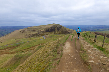 Hiking in the mountains of the High Peaks, in Derbyshire, England.