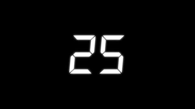 Countdown timer from 30 to 0 seconds real time on black background. Countdown timer thirty seconds animation from 30 to 0 seconds on transparent background