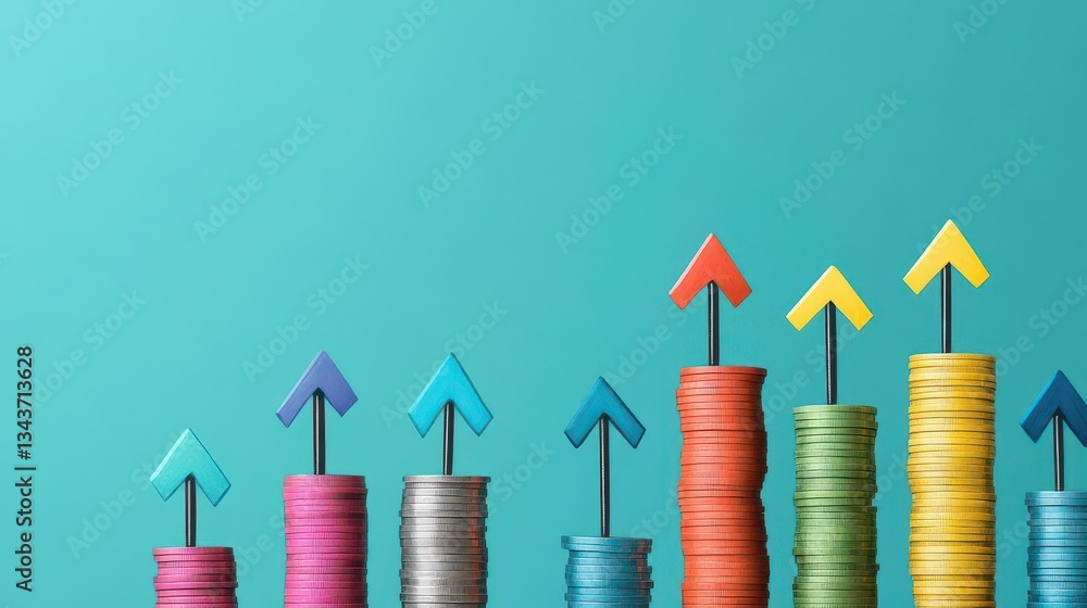 Aufkleber vibrant display of multicolored arrows with one arrow ascending representing progress and direction 