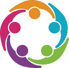 Vibrant Unity Circle Logo: Five People Embracing In Harmony