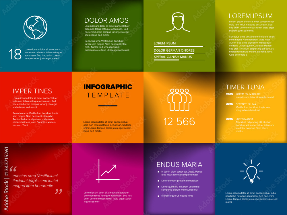 Poster a vibrant infographic template with colorful blocks showcasing graphs, icons, and text. each block d