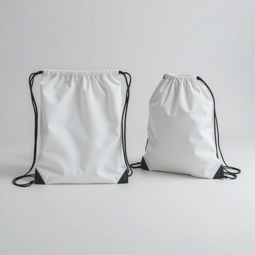 Classic white drawstring bag mockup &ndash; gym, sports, travel pack template.