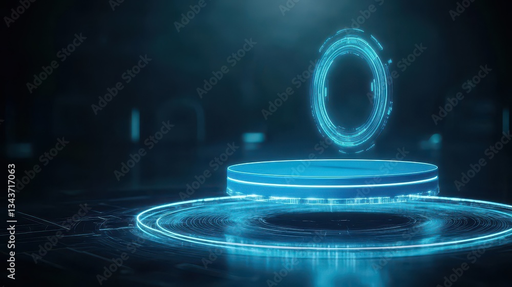 Poster radiant blue circle emitting soft light in a darkened space creating an enigmatic and ethereal atmos